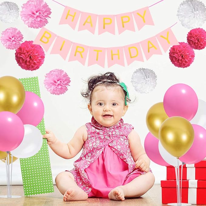 TONIFUL 4 Centerpieces Table Decoration Pink White Gold Balloon Centerpieces, Balloon Stand Kit for Girl Sweet 16th Birthday Decorations,Bridal Shower,Baby Shower