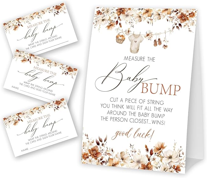 Little Pumpkin Measure The Baby Bump - Thanksgiving Baby Shower Card Set (1 Sign With 50 Guess Cards), Fall Gender Reveal Party Favor Supplies -A03