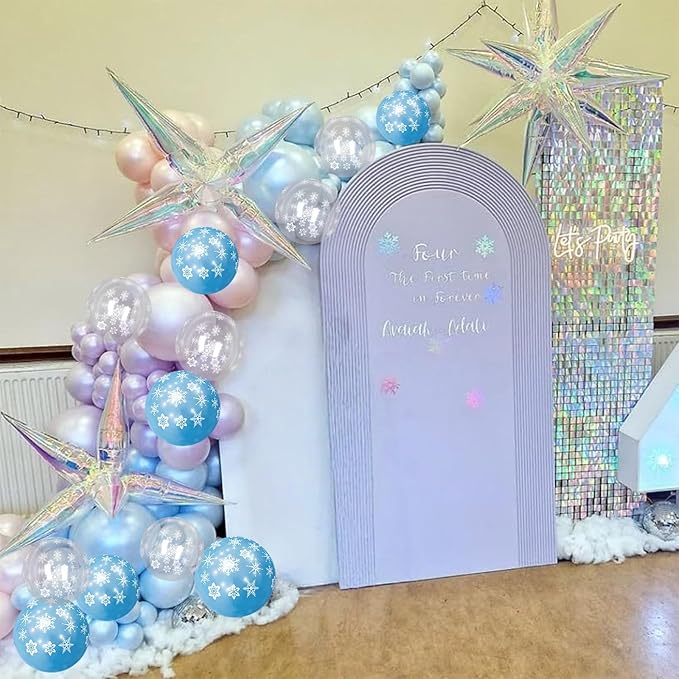 Pearl Purple and Blue Balloons 50pcs, Winter Wonderland Pearl Purple Blue White Iridescent Balloons with Snowflake Balloon for Girls Kids Ice Snow Theme Party Birthday Winter Baby Shower Decorations