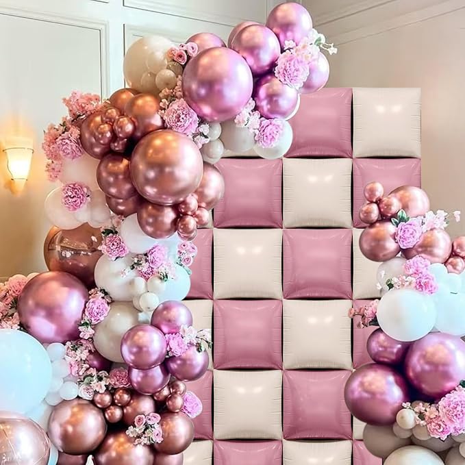 Dusty Pink and White Square Balloon, 20 PCS Matte Pink Cream Double Sided Square Foil Balloon Backdrop for Girls Bridal Baby Shower Wedding Boho Birthday Party Decoration