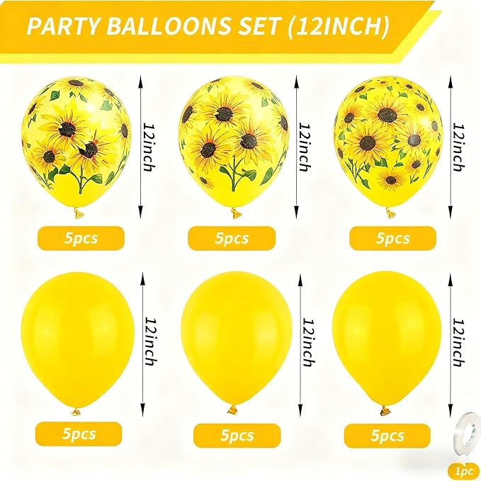 Sunflower Balloons, 12 inch Sunflower printed Balloons Yellow pastel yellow White Sunflower Balloons for Sunflower Themed Baby Shower Birthday Wedding Party Decorations Supplies