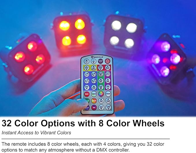 Rockville Mini IR4 Black LED Wash Light, RGBWA+UV, Compact, App Control, LCD, Wireless DMX, Remote, Rechargeable, Perfect for DJ & Event Lighting