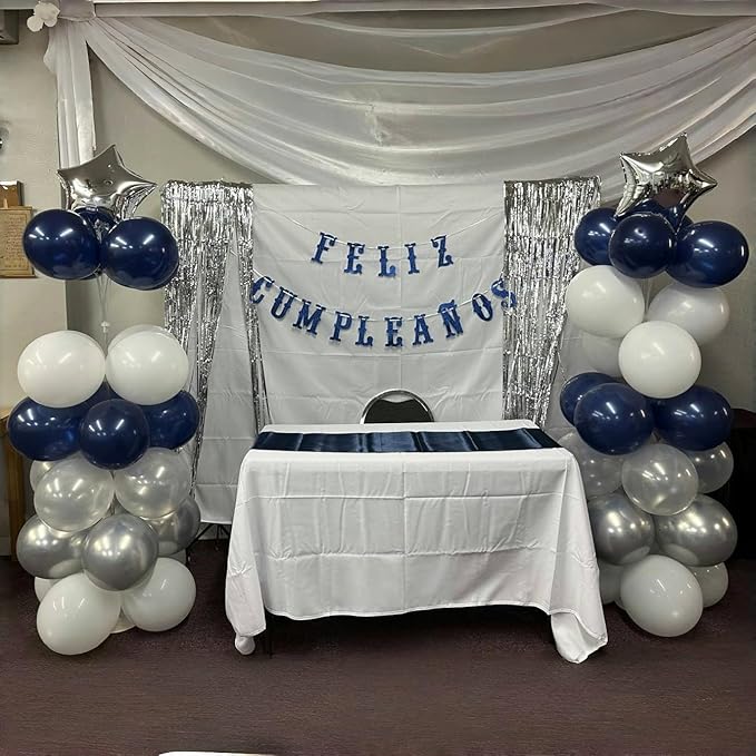 Navy Blue and Silver Balloons, Pearl Navy Blue Metallic Silver Latex Balloons Set Decor with 12 Inch Silver Blue Confetti Balloon for Boys Men Birthday Baby Shower Wedding Graduation Party Decorations