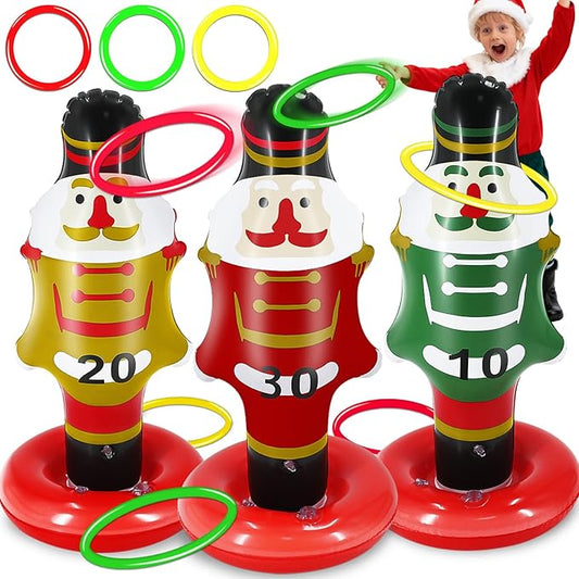 3 Pack Christmas Games Decorations, Large Inflatable Nutcracker Ring Toss Game, Stocking Stuffers for Kids Teens Adults, Christmas Party Games Fun Xmas Gifts Toy for Carnival Holiday Family
