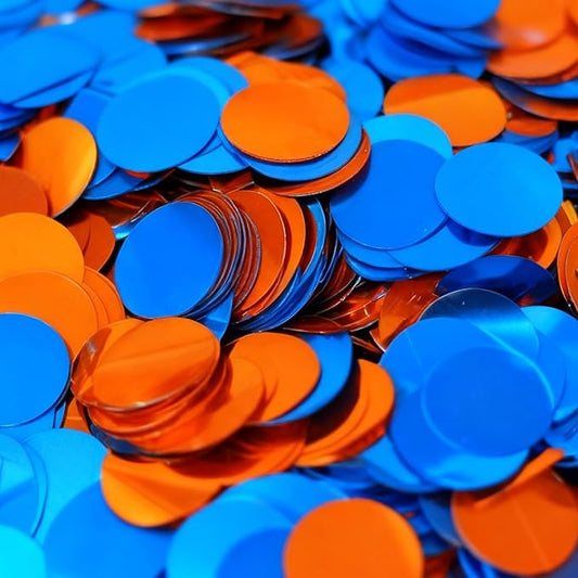 Orange and Blue Circular Foil Confetti Decorations: Party Table Metallic Confetti for Balloon Filling, Wedding, Graduation Party Decorations, 100g per Pack