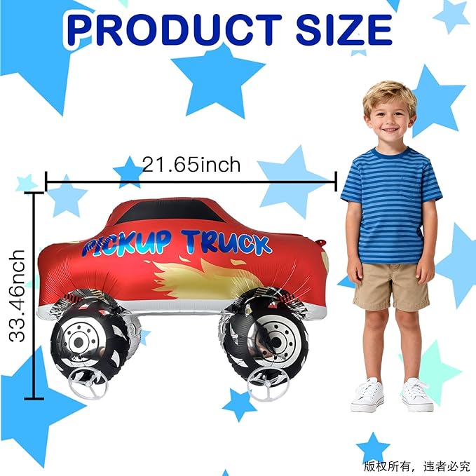 Walking Monster Truck Balloons, Self-Standing Large Truck Foil Balloons for Monster Truck Themed Party Birthday Baby Shower Decoration Supplies (Number 1)