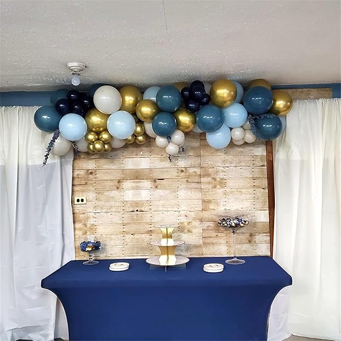 Teal Blue Gold Balloons, 12 Inch Retro Turquoise Aqua Blue Pastel Blue Metallic Gold White Latex Balloons, Teal Balloons Set for Boys Christening Birthday Baby Bridal Shower Wedding Party Decorations