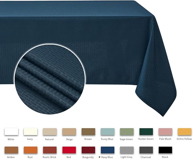 maxmill Tablecloth Weaved Texture Stain Resistant Waterproof, Wrinkle Resistant Washable Table Cloth, Fabric Table Cover for Dining Room, Indoor Outdoor Use, Rectangle 60 x 120 Inch, Navy Blue