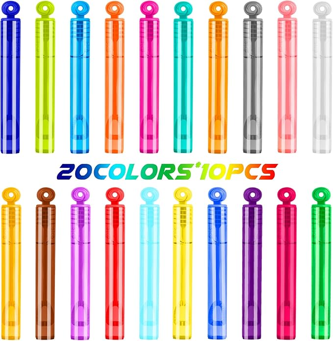 200Pcs 20Colors Circle Mini Bubble Wands,Bulk Bubbles Wand,for Kids Party Favors,Birthday,Beach, Outdoor, Garden, Classroom, Bathe Time, Valentine's Day, Easter Stuffer, Halloween, Christmas