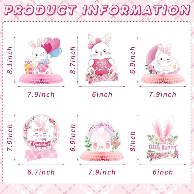 Epakh 10 Pcs Easter Bunny Party Centerpiece Cute Rabbit Table Decorations 3D Bunny Honeycomb Centerpiece for Girl Birthday Party Table Decorations Baby Shower Supplies