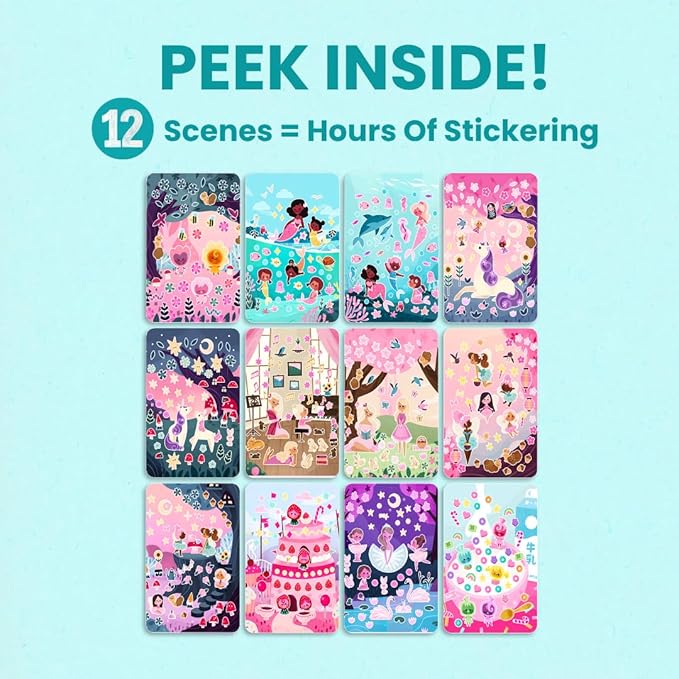 Cupkin Princess Sticker Book Activity for Kids, A Magical World by Cupkin, Toddler Airplane Travel Essentials, 500+ Stickers for Kids 12 Scenes + Coloring Book Pages, Princess Gift, Crafts Ages 2-8