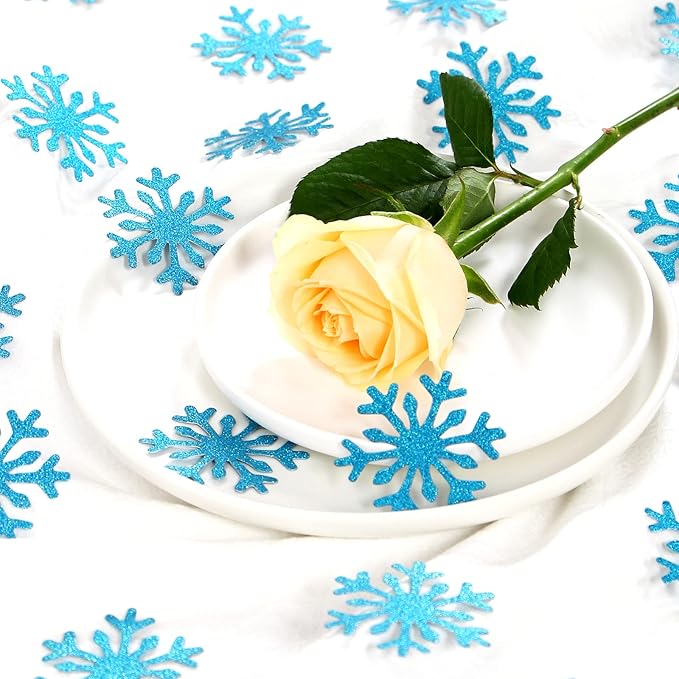 Snowflake Teal-Blue Party-Decorations Frozen Confetti - 100pcs Glitter Paper decor Christmas Table Confetti,Winter Wonderland Birthday Party Supplies New Year Decor Lasting Surprise