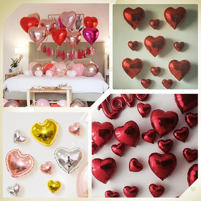 Champagne Gold Heart Balloons, Heart Shaped Ballons, 20 Pcs 5/10/18 inch Gold Foil Love Balloons for Valentine's Day Decorations Wedding Engagement Bridal Showers Anniversary Celebrations