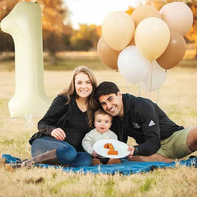 40 Inch Beige Number 1 Balloon for 1st Birthday Decoration,Large Cream White Foil Number Balloons Sign for Boys Girls First Birthday Decorations Anniversary Party Supplies