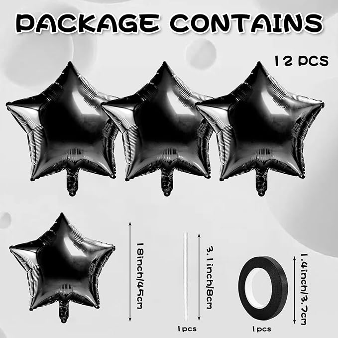 Black Star Balloons Christmas Gifts Black Star Foil Balloon Set Mylar Helium Metallic 12pcs 18 Inch Birthday Decorations Room Decor Graduation Decoration Party Baby Shower Anniversary Wedding