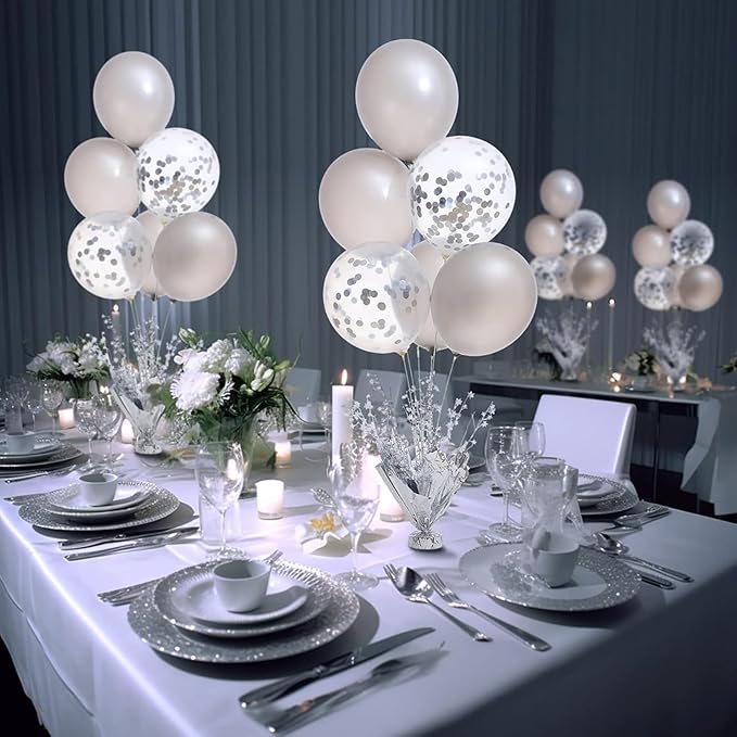 6 Pack Metallic Foil Spray Centerpiece Star Table Decoration Burst Glitter Tabletop Centerpieces for Birthday Christmas New Years Nye Wedding Graduation Holiday Party Supplies Decor, Silver