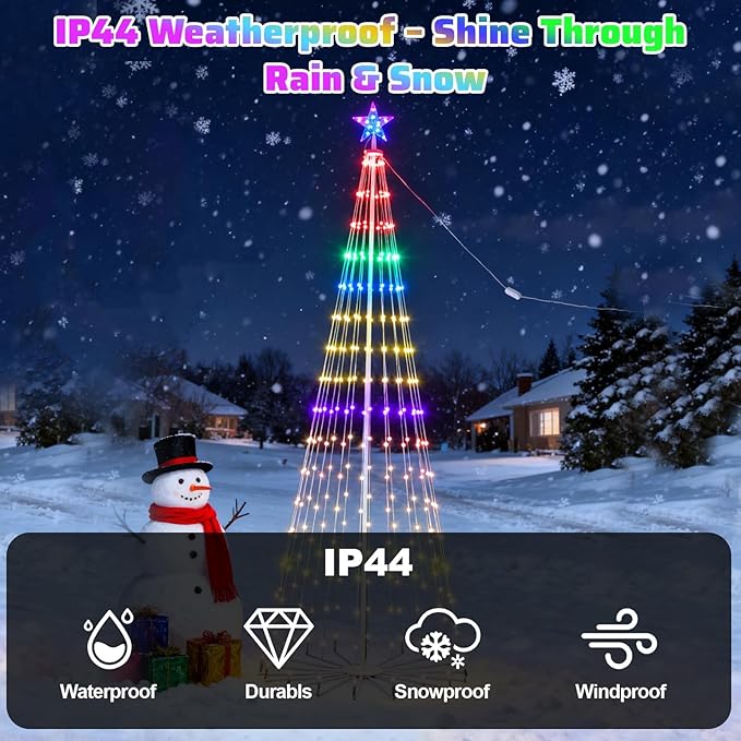 Outdoor LED Christmas Tree 12ft, 832 LED RGB Smart Christmas Tree with Music Sync, APP & Remote Control, DIY Multi-Color Light Show, Waterproof IP44 for Yard Lawn Patio Holiday Decorations