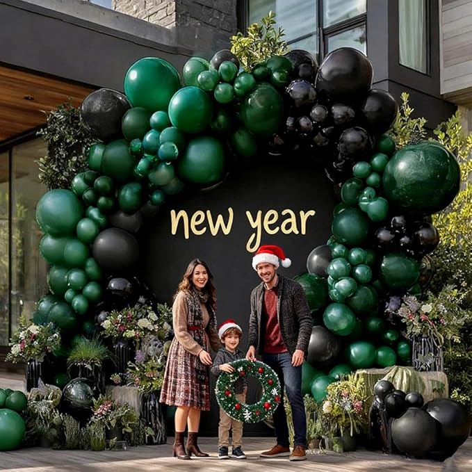 Black Green Balloon Garland Double Stuffed Dark Emerald Green Balloons Clear Bobo Metallic Black Balloon Arch Kit for Birthday Halloween Bridal Shower Christmas New Year Party Decorations