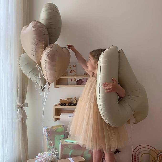 Cream White Beige Heart Balloons,12Pcs Caramel Sand White Heart Shaped Foil Balloons,18Inch Retro Apricot Helium Polyester Film Balloon for Baby Shower Birthday Anniversary Wedding Party Decorations