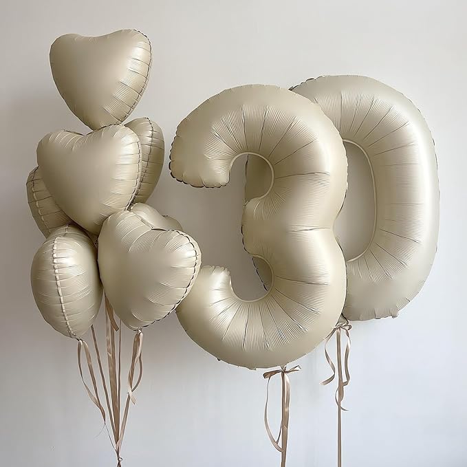 White Heart Balloons,10Pcs Cream White Foil Heart Shaped Balloons,18Inch Beige Helium Polyester Film Balloon for Valentines Engagement Birthday Baby Shower Wedding Party Decorations