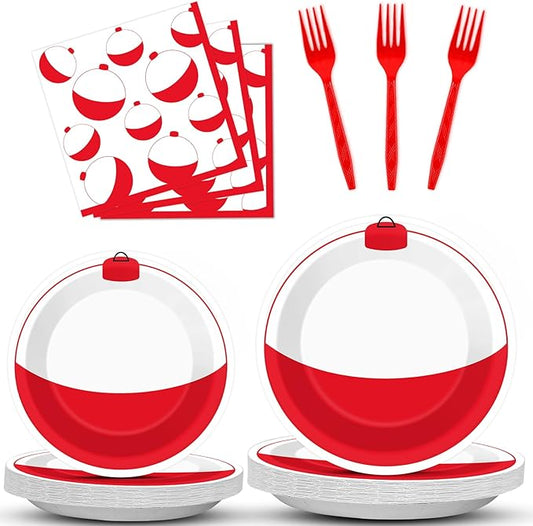 ZOIIWA 96 Pieces Gone Fishing Party Plates Napkins Fishin' Tableware Set for Fishing Themed Table Decorations Supplies Birthday Dessert Plates Forks for 24 Guests Disposable Party Favors