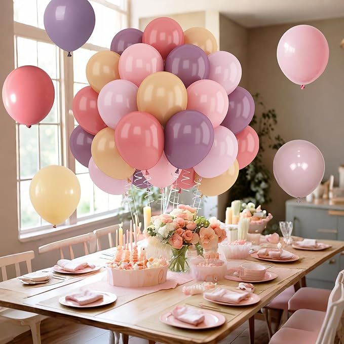 Pink and Purple Balloons 12inch Dusty Purple Blush Pink Balloon for Neutral Birthday Party Decorations Pale Nude Apricot Latex Balloons for Arch Boho Bridal Wildflower Baby Shower