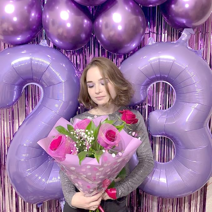 40 Inch Lilac 3 Large Number Balloon, 3 13 23 30 33 36 Lavender Birthday Party Decorations, Number Three Foil Balloons for Anniversary Party Graduations Celebration Supplies
