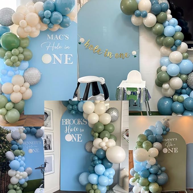 Sage Green Blue Balloons 60 Pcs 12 Inch Dusty Blue Sage Green Cream Balloons Avocado Slate Beige Apricot Balloon for Boys Men Hole in One Golf Boho Goose Baby Shower Birthday Party Decorations