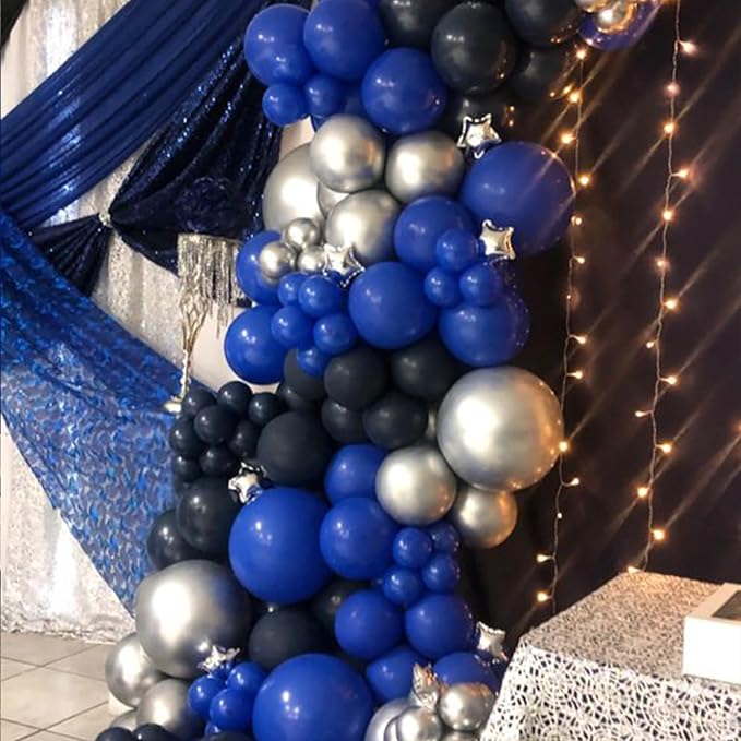 Blue & Black Balloons - 35pcs, Dark Blue, Black & Silver Latex Balloons with Silver Confetti for Boys Birthday, Baby Shower, Wedding & Graduation Parties