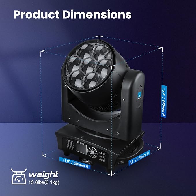 Big Dipper 7x40W LED Moving Head Light, 4-in-1 Bee Eye RGBW DJ Light for Party, Stage Lighting with Sound Activated/Auto/DMX512 Control, Stage Spotlight Uplight for Events Church Wedding(2)