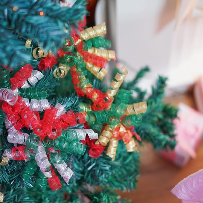 12PCS Gold Curly Ribbon Bows Gift Wrapping self-Adhesive Thanksgiving, Christmas, New Year, Birthday, Presents, Treat Bags, Crafts, Wine Bottles Baskets Shower Favors, Wedding Decor (red green silver)