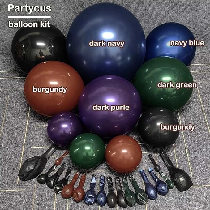 Halloween Balloon Arch Double Stuffed, Dark Green Navy Blue Burgundy Purple Black Balloon Garland Kit for Halloween Birthday Witch Gothic Spooky Magic School Party Decoration