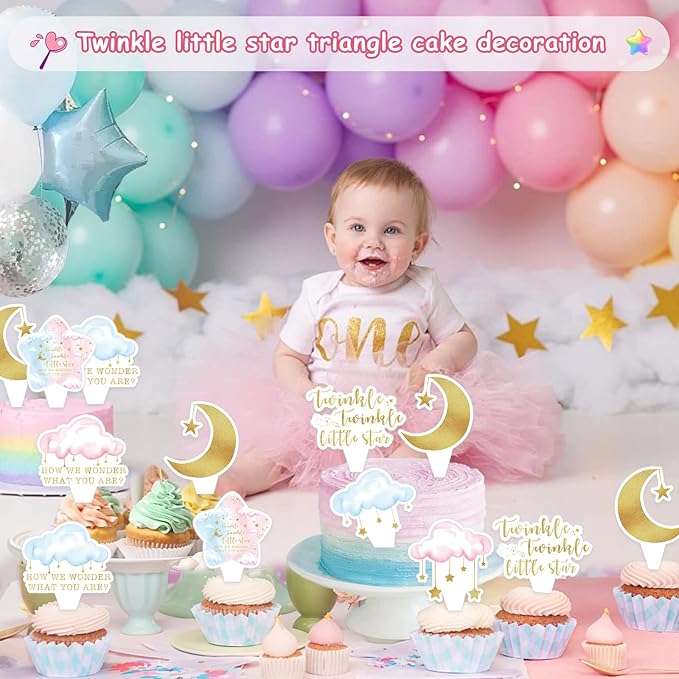 20 PCS Baby Shower Cupcake Toppers, Twinkle Twinkle Little Star Gender Reveal Decorations, Cake Party Supplies Decorations Gender Reveal Party Decorations for Baby Shower Boy Girl Birthday