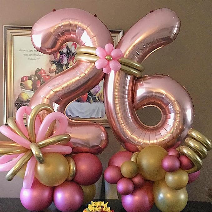 40 Inch Rose Gold Foil Balloon Number 2, Large Self Inflating Number Balloons 0-9 Digital Helium Balloons Set for Girls 2nd Birthday Women Anniversary New Year Baby Shower Party Decorations Supplies