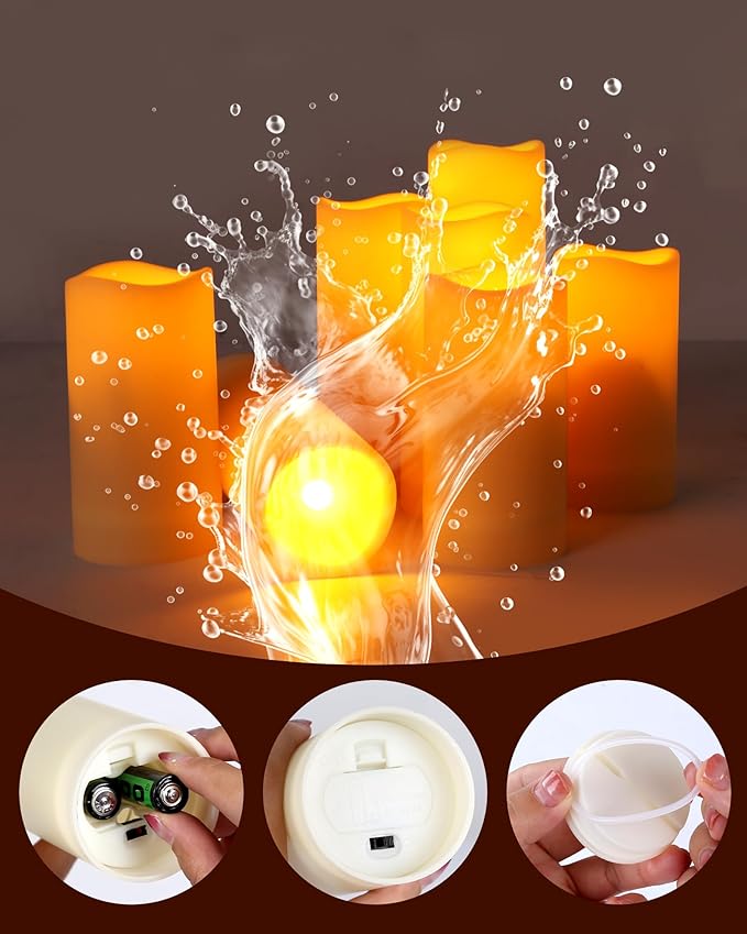 Enido 24 Pc Flameless LED Candles with Remote & Timer, Outdoor Waterproof, Flickering Electric Warm Lights for Cozy Home & Holiday Romantic Decor, Battery Operated (D 2.2” x H 4”/5”/6”