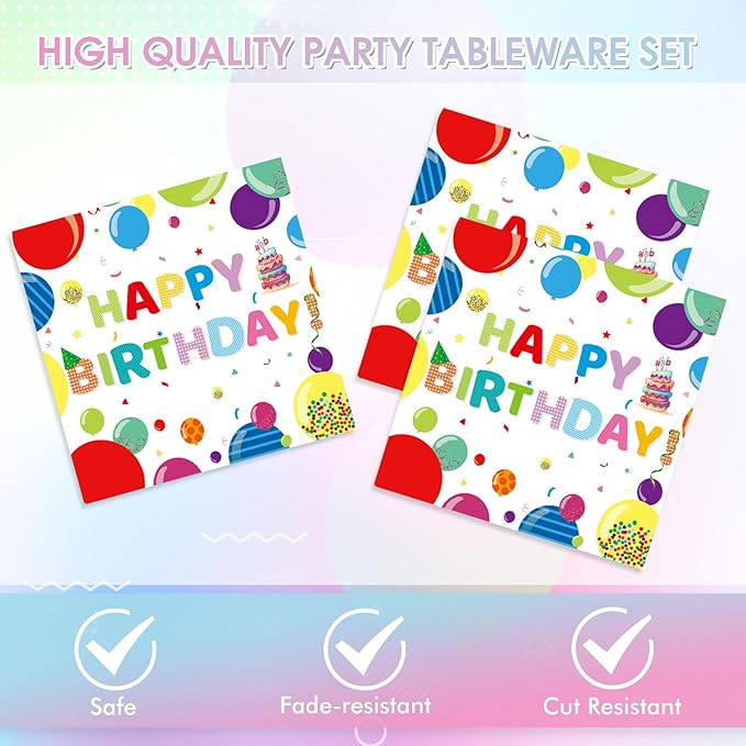 40PCS Happy Birthday Decorations Colorful Balloons Design Happy Birthday Party Supplies Set Disposable Paper Birthday Plates Napkins for Boys Girls Birthday Baby Shower Serves 20