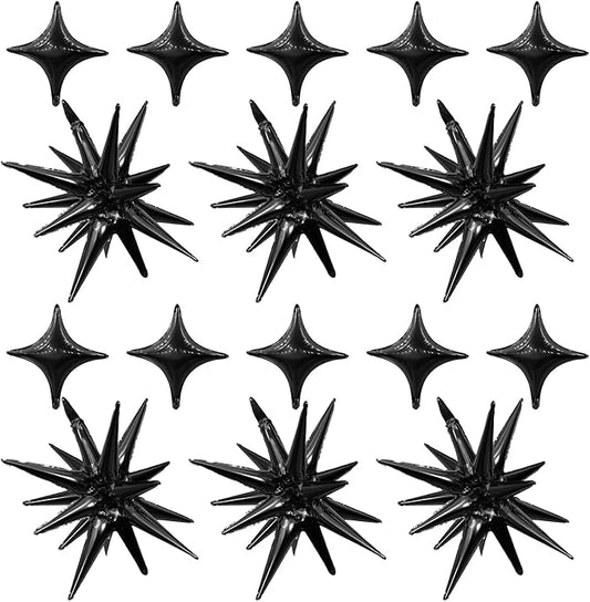 Black Star Balloon,6Pcs 22Inch Explosion Star Balloons and 10Pcs 10Inch Four Angle Balloons Kit for Birthday Halloween Anniversary Baby Shower Wedding Party Decorations