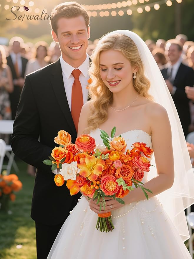 Serwalin Artificial Fall Flowers, Silk Fake Flowers Orange Cake Flowers for DIY Wedding Bridal Bouquet Table Centerpieces Floral Arrangement Fall Home Decor