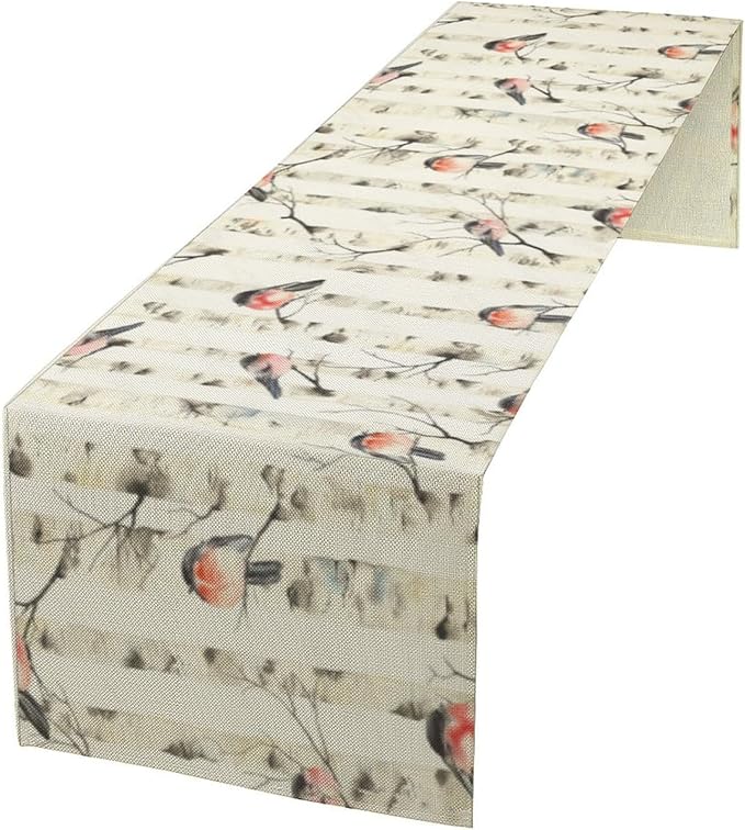 Birds Spring Table Runner, Colorful Birds Branches Seasonal Kitchen Dining Table Decoration for Home Party Decor 13x60 in