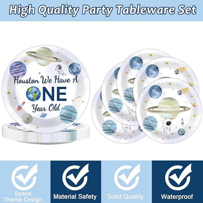 96 Pieces Outer Space 1st Party Plates We Have a One Year Old Theme Party Decorations Space Paper Plates and Napkins First Trip Around The Sun Disposable Dessert Tableware Set Supplies 24 Guests
