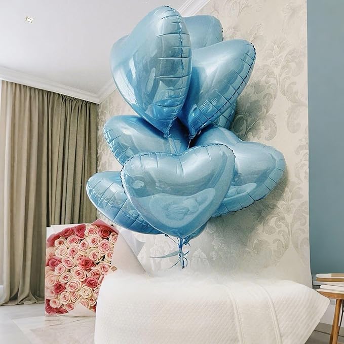 Baby Blue White Heart Balloons,12Pcs 18 Inch Blue Cream Foil Love Heart Shaped Balloons for Baby Shower Table Decor Birthday Party Bridal Engagement Wedding Anniversary Valentines Day Decorations