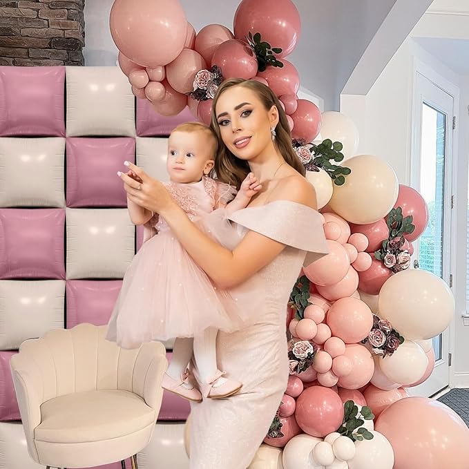 Dusty Pink and White Square Balloon, 20 PCS Matte Pink Cream Double Sided Square Foil Balloon Backdrop for Girls Bridal Baby Shower Wedding Boho Birthday Party Decoration