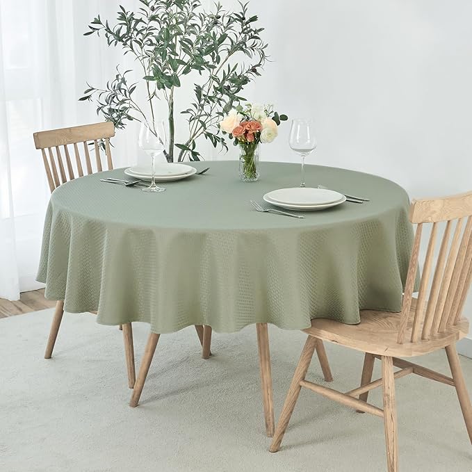 maxmill Round Weaved Texture Design Tablecloth Spill-Proof Wrinkle Free Soft Washable Table Cloth for Circular Table Cover, for Dining Room Banquet Parties Holiday Dinner, 90 Inch Sage Green