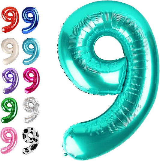 Big Teal Blue 40 Inch 9 Balloon Number, Jumbo Giant 9th 19 29 39 49 99 Birthday Party Decorations, Large Teal Blue Foil Balloons Anniversary Birthday Party Engagement Decorations