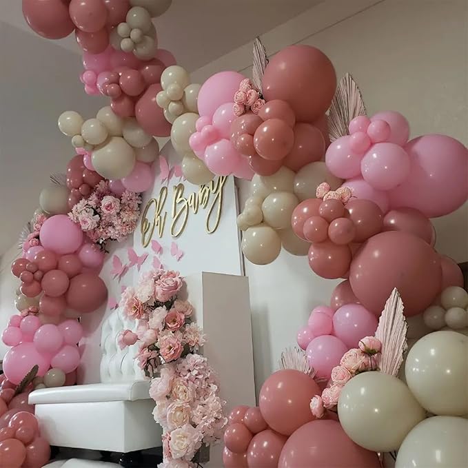 Dusty Pink Balloons 12 Inch, 100 Pack Vintage Pink Balloon Boho Dusty Rose Latex Balloons Matte Mauve Retro Blush Pink Helium Balloons for Birthday Wedding Baby Bridal Shower Party Decorations