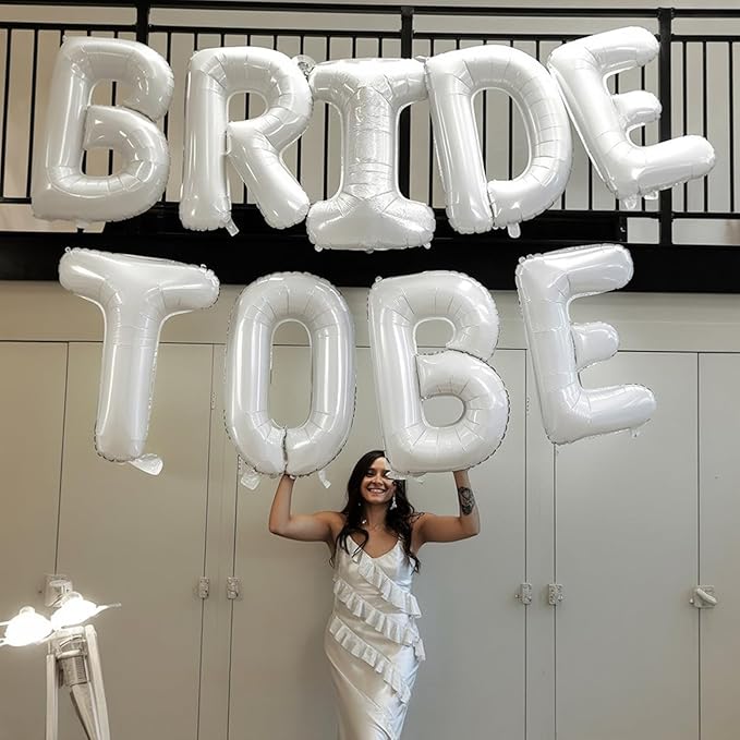 40 Inch White BRIDE TO BE Bachelorette Balloons, Big Foil Balloons Bridal Shower Party Decorations, Large BRIDE TO BE Mylar Balloon Letter Banner for Engagement Sign Wedding Hen Party Decor