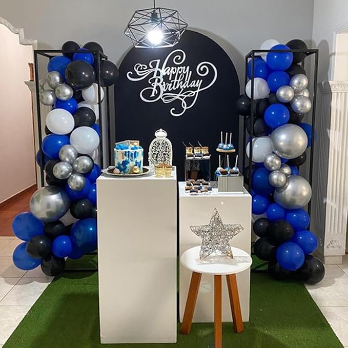 Blue & Black Balloons - 35pcs, Dark Blue, Black & Silver Latex Balloons with Silver Confetti for Boys Birthday, Baby Shower, Wedding & Graduation Parties