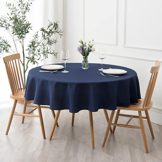 maxmill Round Textured Tablecloth Spill-Proof Wrinkle Free Soft Jacquard Table Cloth for Circular Table Cover, for Dining Room Buffet Banquet Parties Holiday Dinner, 70 Inch Navy Blue
