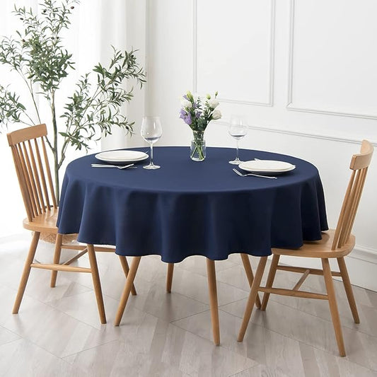 maxmill Round Textured Tablecloth Spill-Proof Wrinkle Free Soft Jacquard Table Cloth for Circular Table Cover, for Dining Room Buffet Banquet Parties Holiday Dinner, 70 Inch Navy Blue