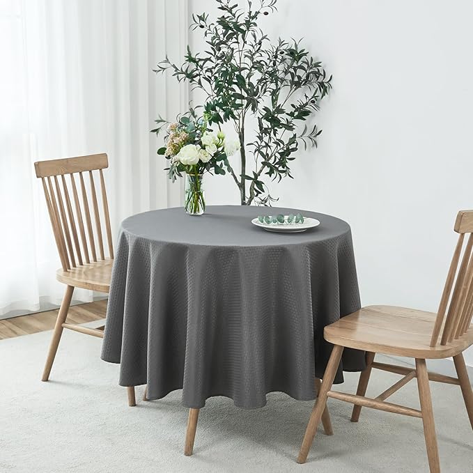 maxmill Round Weaved Texture Design Tablecloth Spill-Proof Wrinkle Free Soft Washable Table Cloth for Round Table Cover, for Dining Room Buffet Banquet Parties Holiday Dinner, 70 Inch Charcoal Gray